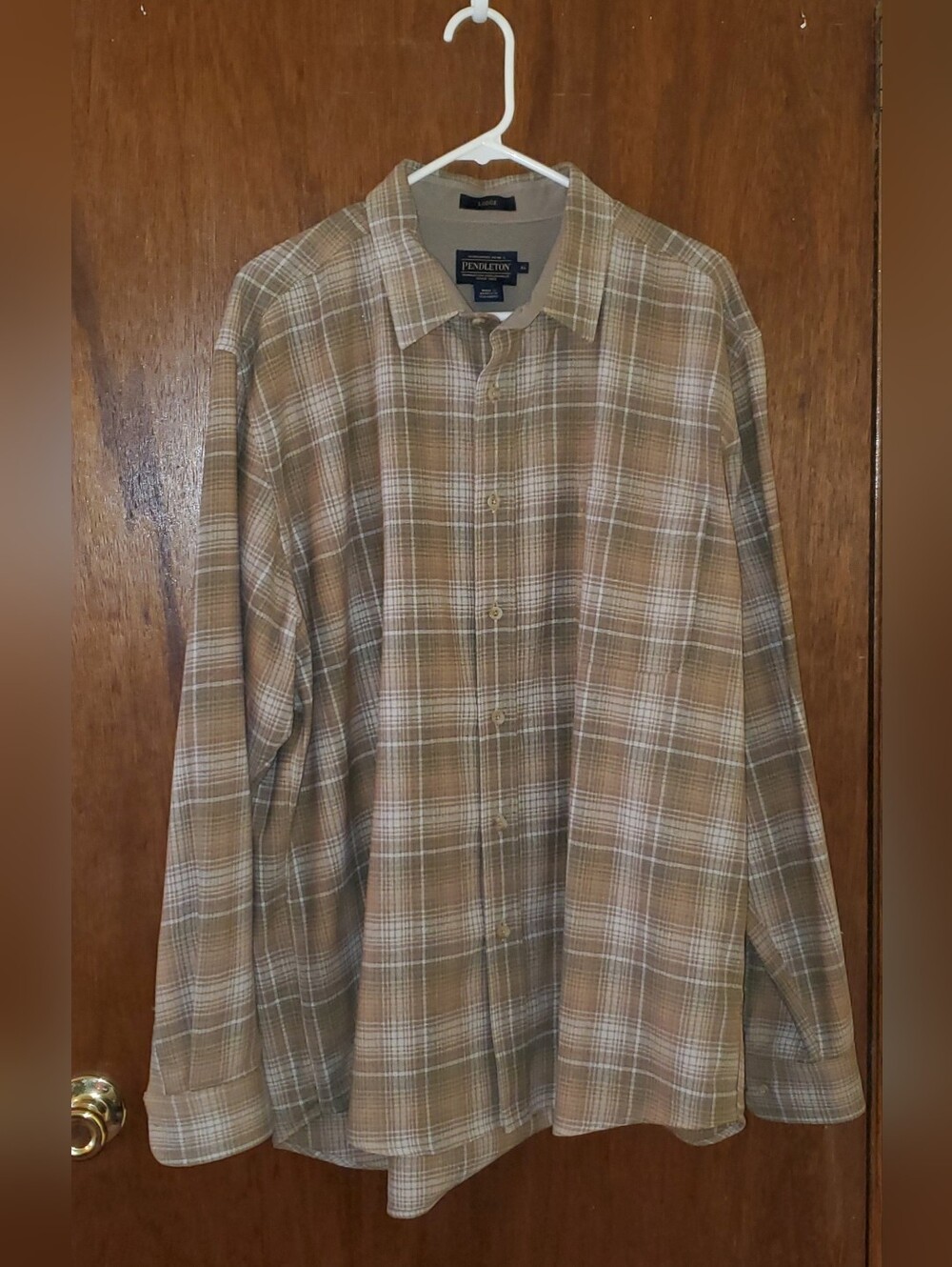 Pendleton Lodge Wool Tan Plaid Button-Up Shirt Sz Xl